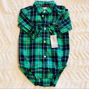 Carters Green Plaid Onesie - NWT!